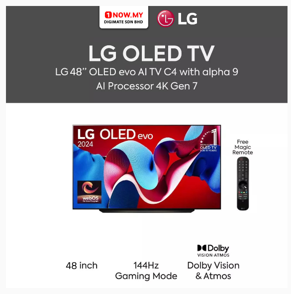 LG 48" 4K OLED evo AI Smart TV OLED48C4PSA | 144Hz Gaming Mode Dolby Vision HDR10 TV Pintar 智能电视 | Shopee Malaysia