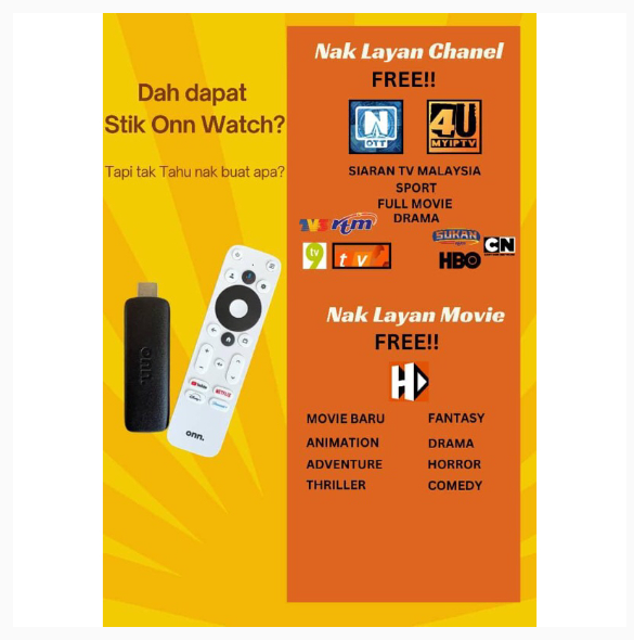 ONN WATCH STIK TV FULL HD CERTIFIED GOOGLE Streaming device | Shopee Malaysia