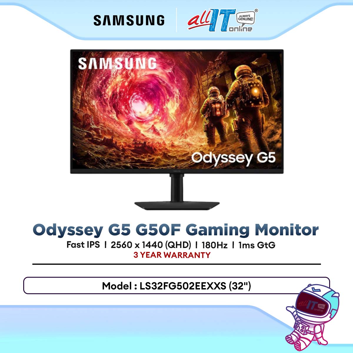 SAMSUNG Odyssey G5 G53F 27" @200Hz / G50F 27" & 32" @180Hz QHD Fast IPS Gaming Monitor | 1ms | HDR 10 | FreeSync