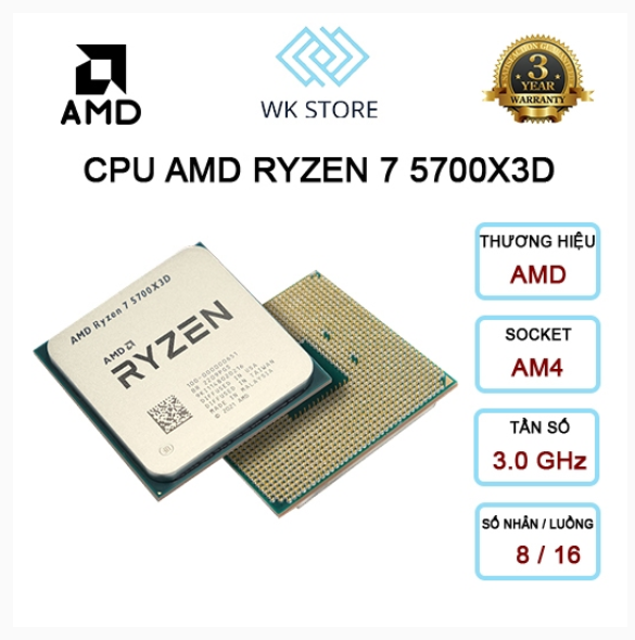 AMD Ryzen 7 5700X3D CPU | AM4 | 8 Cores / 16 Threads | Cache 100MB | NEW TRAY | 36 months | Shopee Malaysia