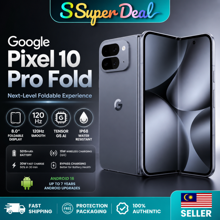 Google Pixel 10 Pro Fold 8" 120Hz Foldable LTPO OLED IP68 Water Resistant 5015 mAh | Lazada Malaysia