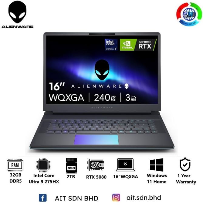 Alienware 16 Area-51 AA16250 16"WQXGA Gaming Laptop Intel® Core Ultra 9 275HX 32GB 2TB SSD RTX5080 16GB W11 | Lazada Malaysia