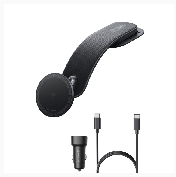 Anker Nano Wireless Charger (MagGo, Detachable Pad) with Car Charger: Wireless charging with up to 15W output, 360° rotation, tiltable up to 45°, adjustable up to 180°, highly durable design with shape memory, compatible with iPhone 16/15/14/13/12 series.