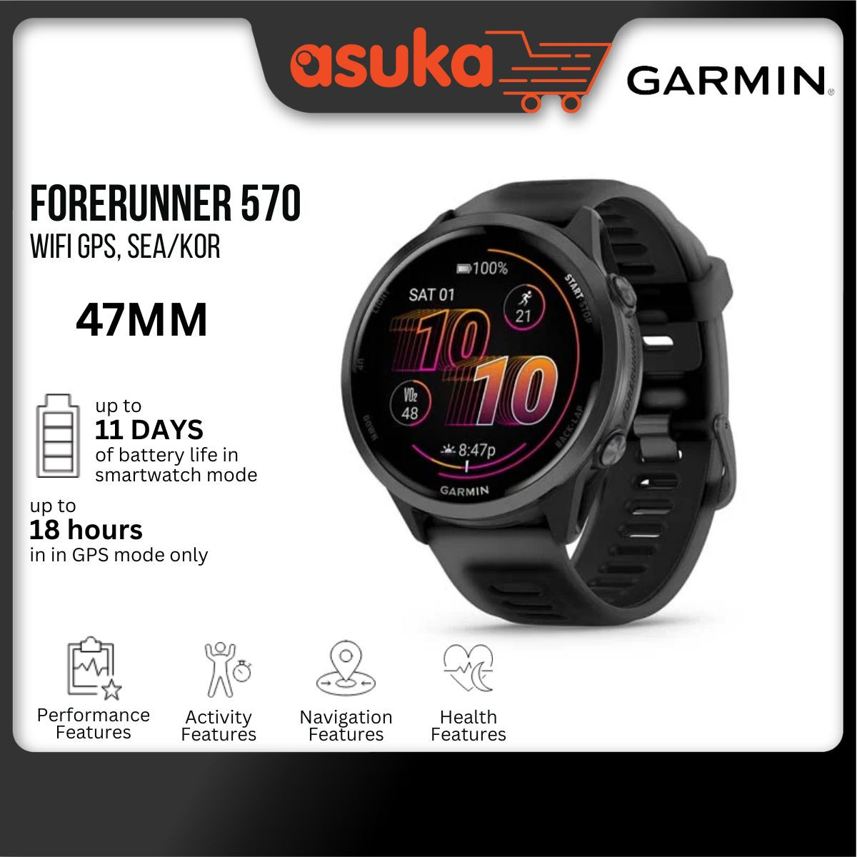 Garmin Forerunner 570 - 47MM WiFi GPS SEA/KOR - Black