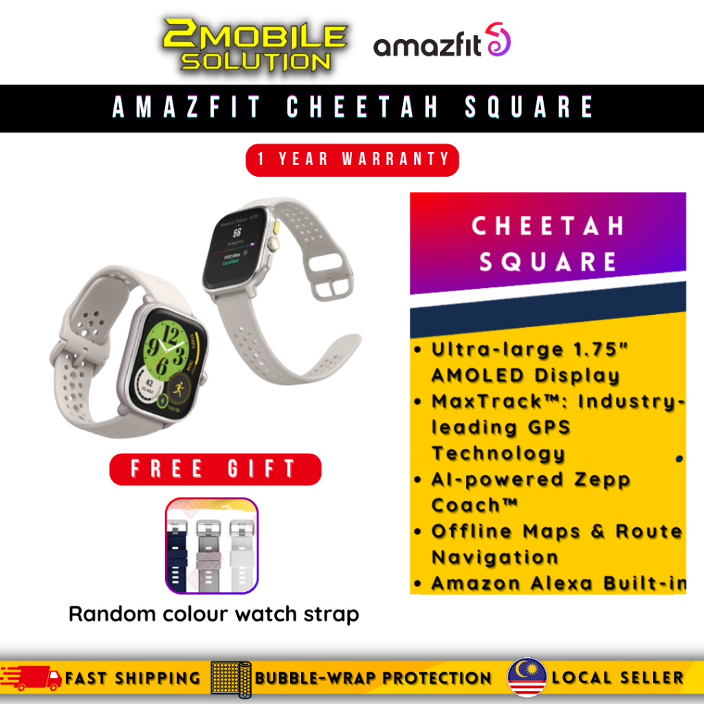 AMAZFIT Cheetah Square [1.75" AMOLED Display I Running Watch with Chat AI Coaching  | Industry-leading GPS Technology]