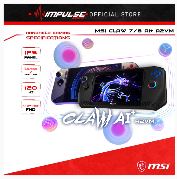 MSI Claw 8 AI+ A2VM Copilot+ PC Handheld Gaming Console (Intel® Core™ Ultra 7 processor 258V, 8-7" 120Hz, Windows 11) | Shopee Malaysia