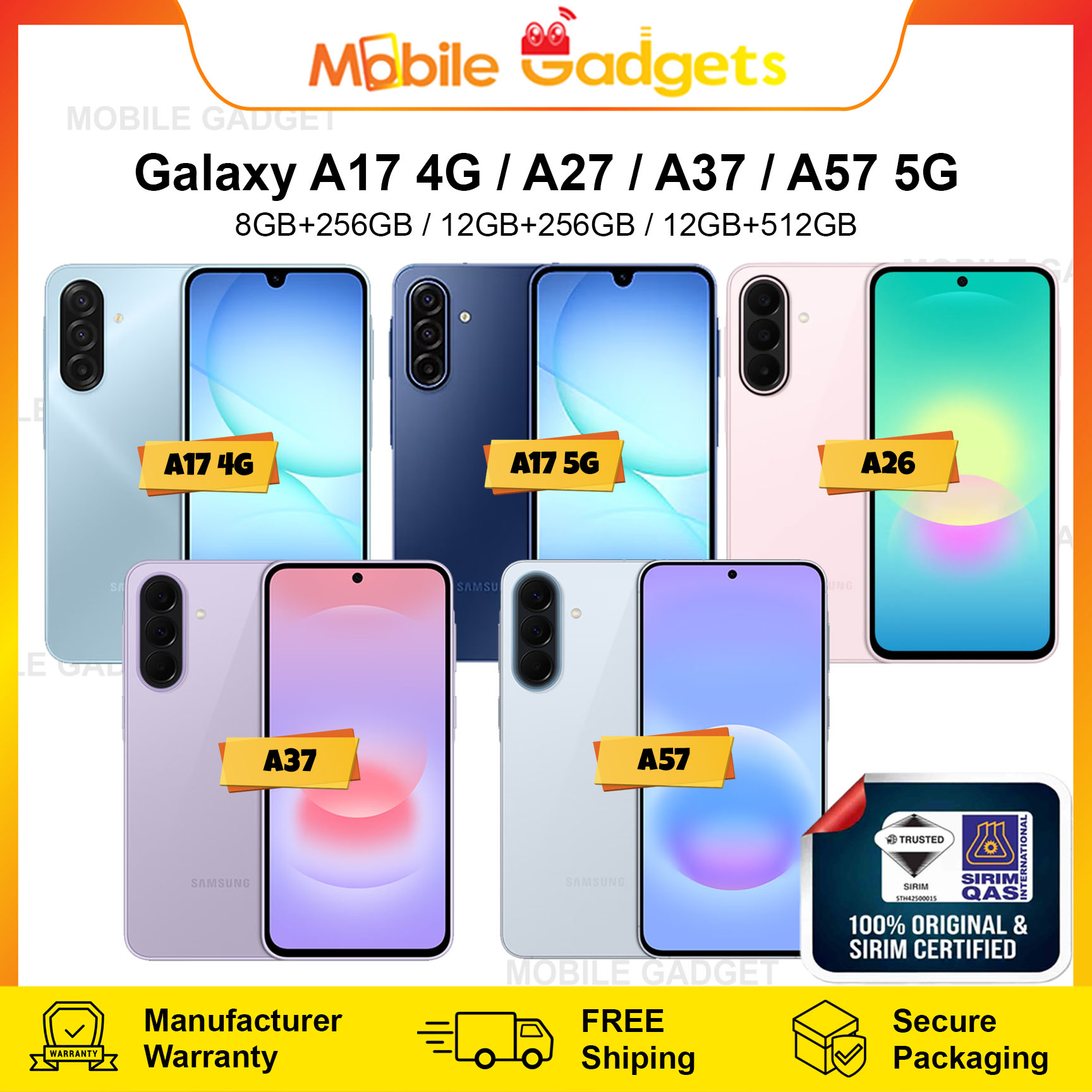Samsung Galaxy A17 4G & 5G / A27 / A37 / A57 5G Original Malaysia New Set