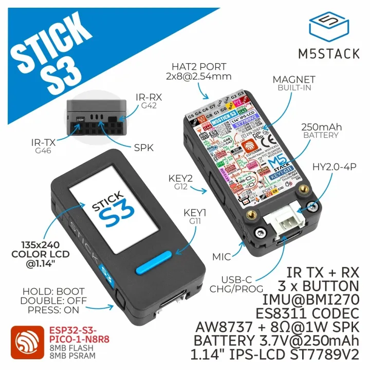 M5Stack Official M5Sticks3 ESP32S3 Mini loT Development Kit | Lazada Malaysia