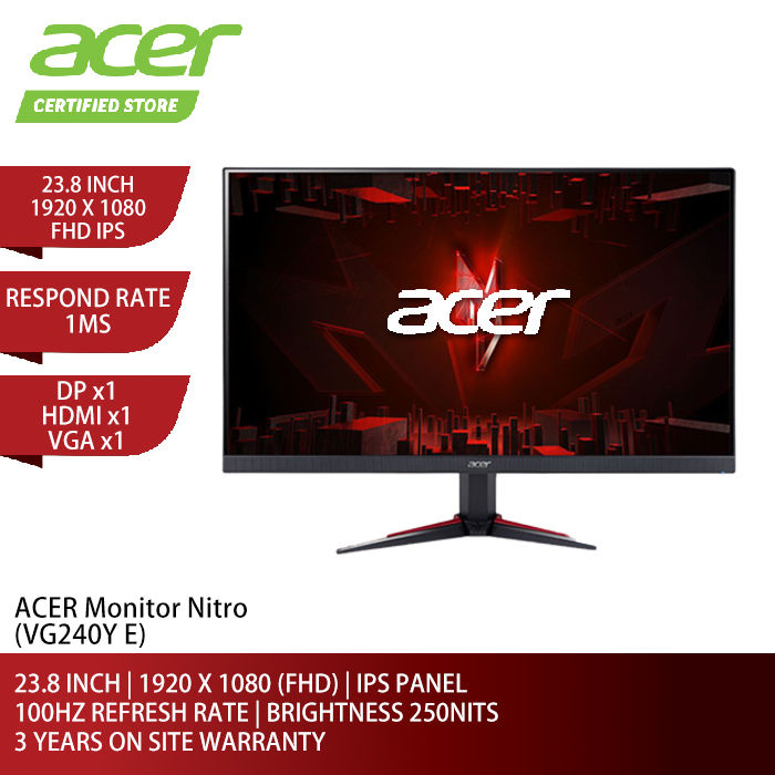 Acer Gaming Monitor Nitro VG240Y / VG240Y E ( 23.8 Inch FHD IPS | 250NITS | 1MS ) | Lazada Malaysia