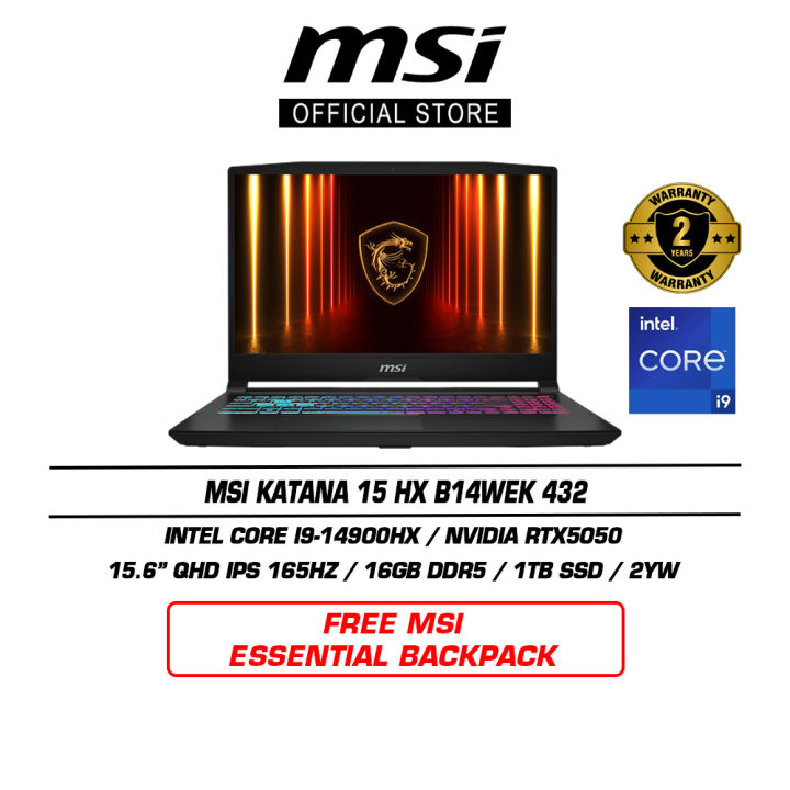 MSI Katana 15 HX B14WEK 432 (15.6" QHD IPS 165Hz/i9-14900HX/16GB DDR5/1TB SSD/RTX5050/Win11/2Y) | Lazada Malaysia