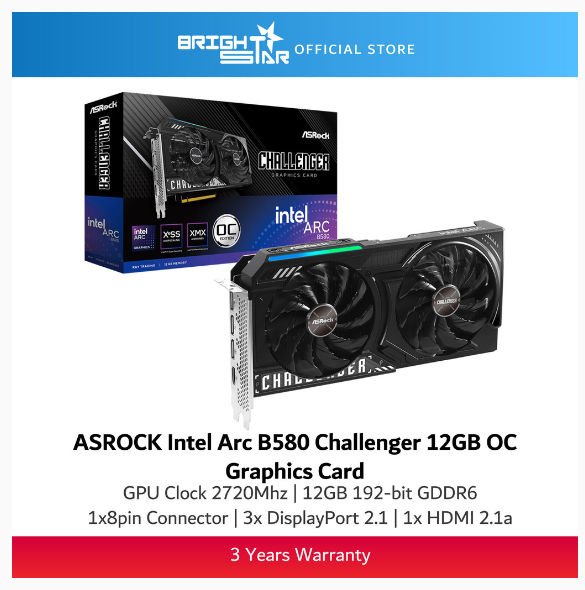 ASROCK Intel Arc B580 Challenger 12GB OC Graphics Card | Shopee Malaysia