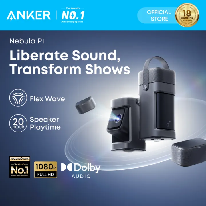 ANKER soundcore Nebula P1 Portable Projector 1080P 650 ANSI 180" Screen 20W Dolby Detachable Speaker | Built-In Gimbal——D2431