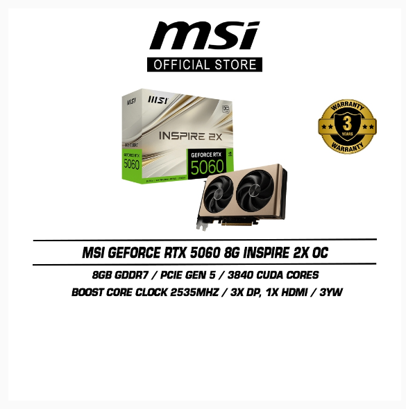 MSI GeForce RTX 5060 8G Inspire 2X OC Graphics Card (8GB GDDR7 | Boost Clock 2535MHz | 3840 CUDA Core) | Shopee Malaysia