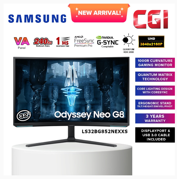 Samsung 32" Odyssey Neo G8 LS32BG852NEXXS 4K UHD 240Hz 1ms Freesync Premium Gsync Ultrawide Curve Gaming Monitor | Shopee Malaysia