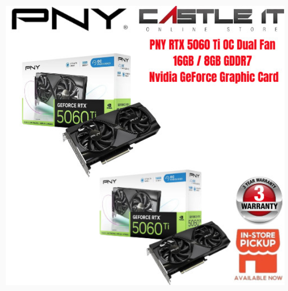 PNY RTX 5060 Ti OC Dual Fan 16GB / 8GB GDDR7 Nvidia GeForce Graphic Card | Performance Gaming GPU | Shopee Malaysia