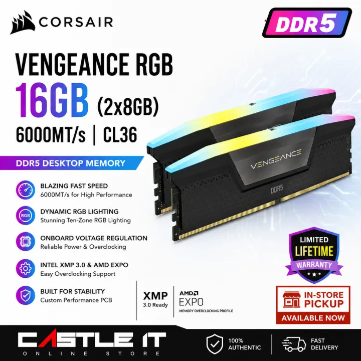 Corsair Vengeance RGB DDR5 16GB (2x8GB) 6000MT/s CL36 XMP EXPO Desktop RAM Black CMH16GX5M2E6000Z36 | Lazada Malaysia