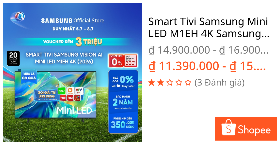 Smart Tivi Samsung Mini LED M1EH 4K Samsung Vision AI Smart TV (2026) | Shopee Việt Nam
