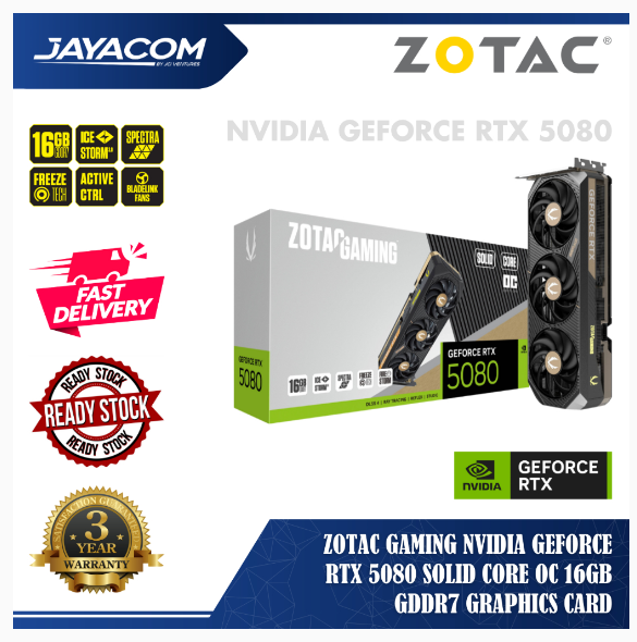 ZOTAC GAMING Nvidia GeForce RTX 5080 SOLID CORE OC 16GB GDDR7 Graphics Card [ZT-B50800J2-10P] | Shopee Malaysia