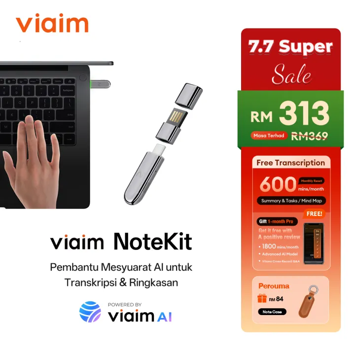 viaim NoteKit AI Meeting Recorder | Rakam Mesyuarat di Komputer | Transkripsi & Terjemahan AI + Ringkasan Mesyuarat & To-Do List | Lazada Malaysia