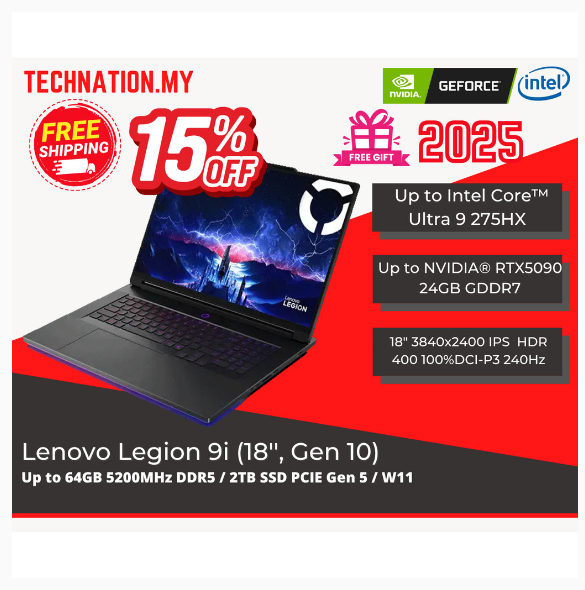 🔥[2025] Lenovo Legion 9i 18 Gen 10 (Ultra 9 275HX/RTX5090/18" 4K 240hz/Free gifts) 15% OFF | Shopee Malaysia