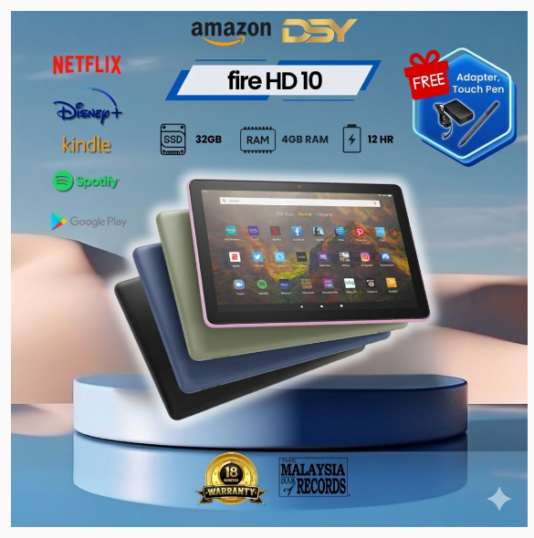 AMAZON FIRE HD 10 TABLET | 4GB RAM | 32GB SSD | WARRANTY 18 MONTH | 10.1" Full HD TouchScreen | | Shopee Malaysia
