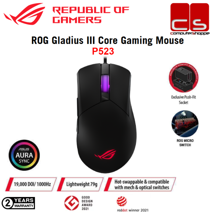ASUS P523 ROG GLADIUS III CORE WIRED GAMING MOUSE - BLACK (ASUS-90MP04E0-BMUA00) | Lazada Malaysia