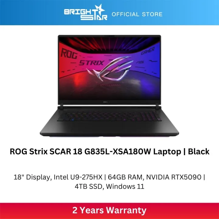 ASUS ROG Strix SCAR 18 G835L-XSA180W Gaming Laptop -18"/U9-275HX/64GB/4TB SSD/RTX5090/Win11 | Lazada Malaysia