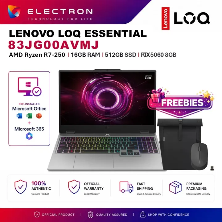 Lenovo LOQ 15AHP10 83JG00AVMJ 15.6 FHD 144Hz Gaming Laptop Luna Grey ( R7-250 16GB 512GB SSD RTX5060 8GB W11 HS )