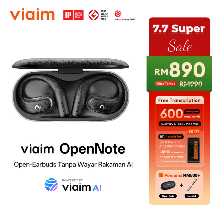 [2-Year Warranty] viaim OpenNote AI Meeting Assistant Earbuds Wireless &ndash; Real-Time Recording, Transcription &amp; AI Summary, Smart Meeting Notes, Open-Ear Bluetooth Headphones for Work &amp; Study | Lazada Malaysia