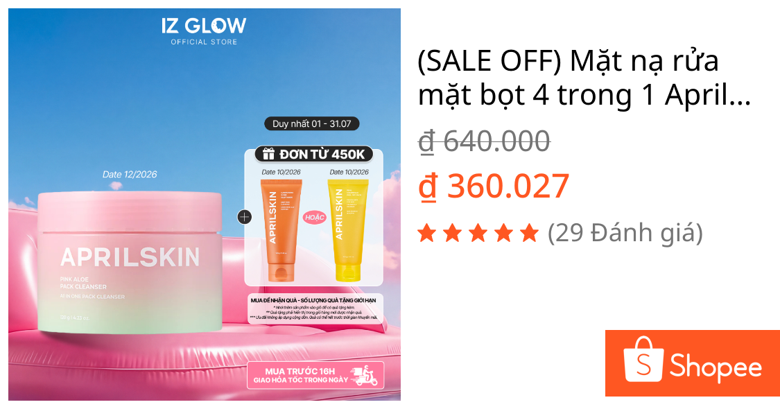 (SALE OFF) Mặt nạ rửa mặt bọt 4 trong 1 Aprilskin Pink Aloe Mask-to-Foam Soothing Cleanser 120g [Date 12/2026] | Shopee Việt Nam