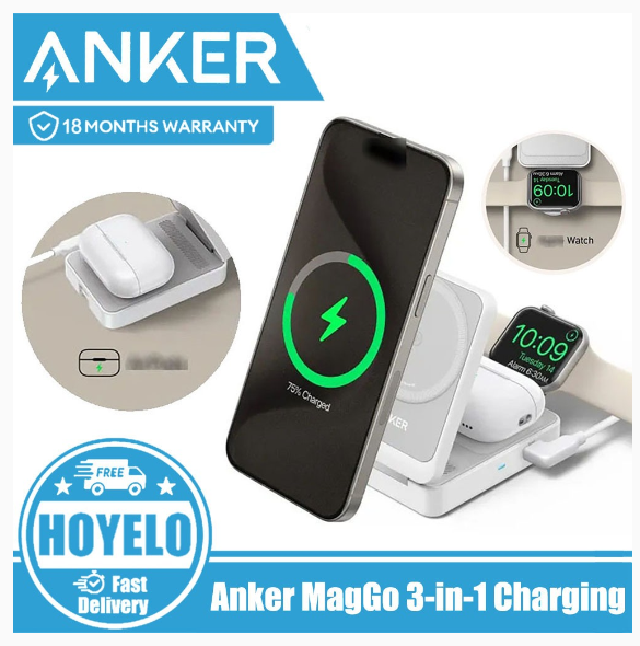 Anker MagGo 3-in-1 Charging Station, Qi2 Certified 15W Wireless Charger Stand | Shopee Malaysia