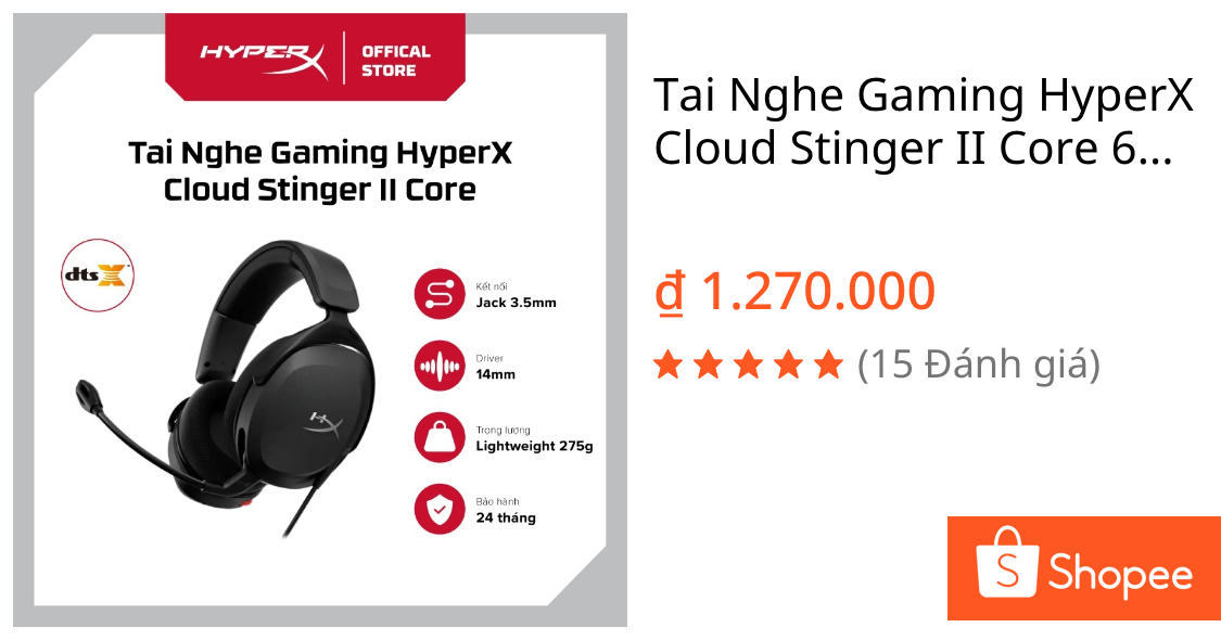Tai Nghe Gaming HyperX Cloud Stinger II Core 683L9AA - Bảo hành 24 tháng | Shopee Việt Nam