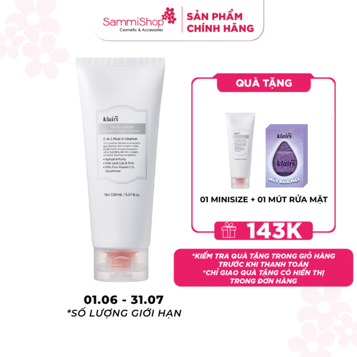 Dear, Klairs Sữa rửa mặt Freshly Juiced Vitamin Mask Cleanser 150ml | Lazada Việt Nam