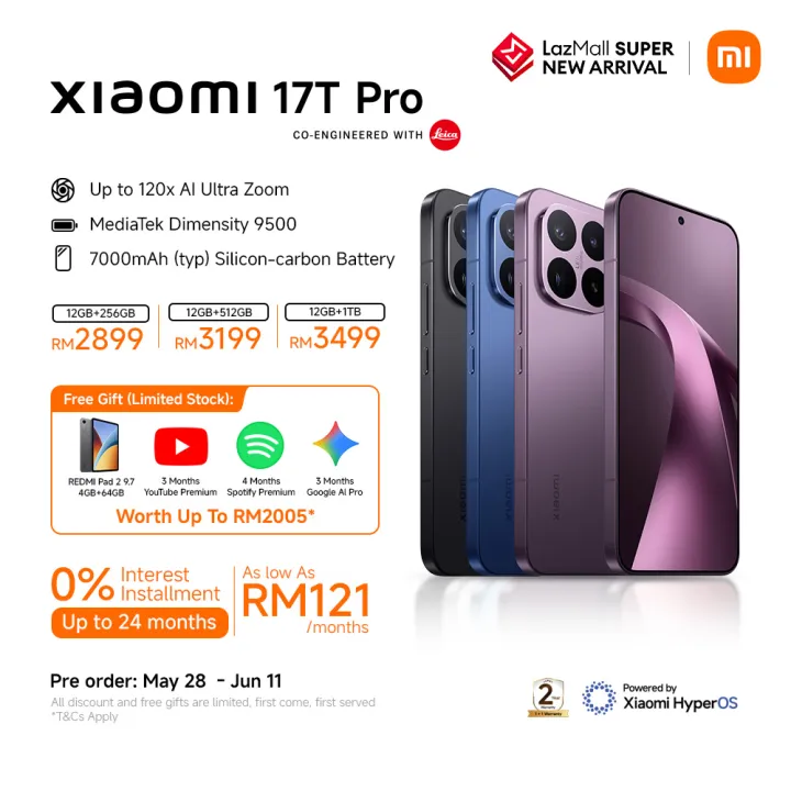 Xiaomi 17T Pro Smartphone | 6.83" 144Hz eye-care displayUp to 120x AI Ultra Zoom7000mAh (typ) Silicon-carbon BatteryMediaTek Dimensity 9500Powered by Xiaomi HyperOS
