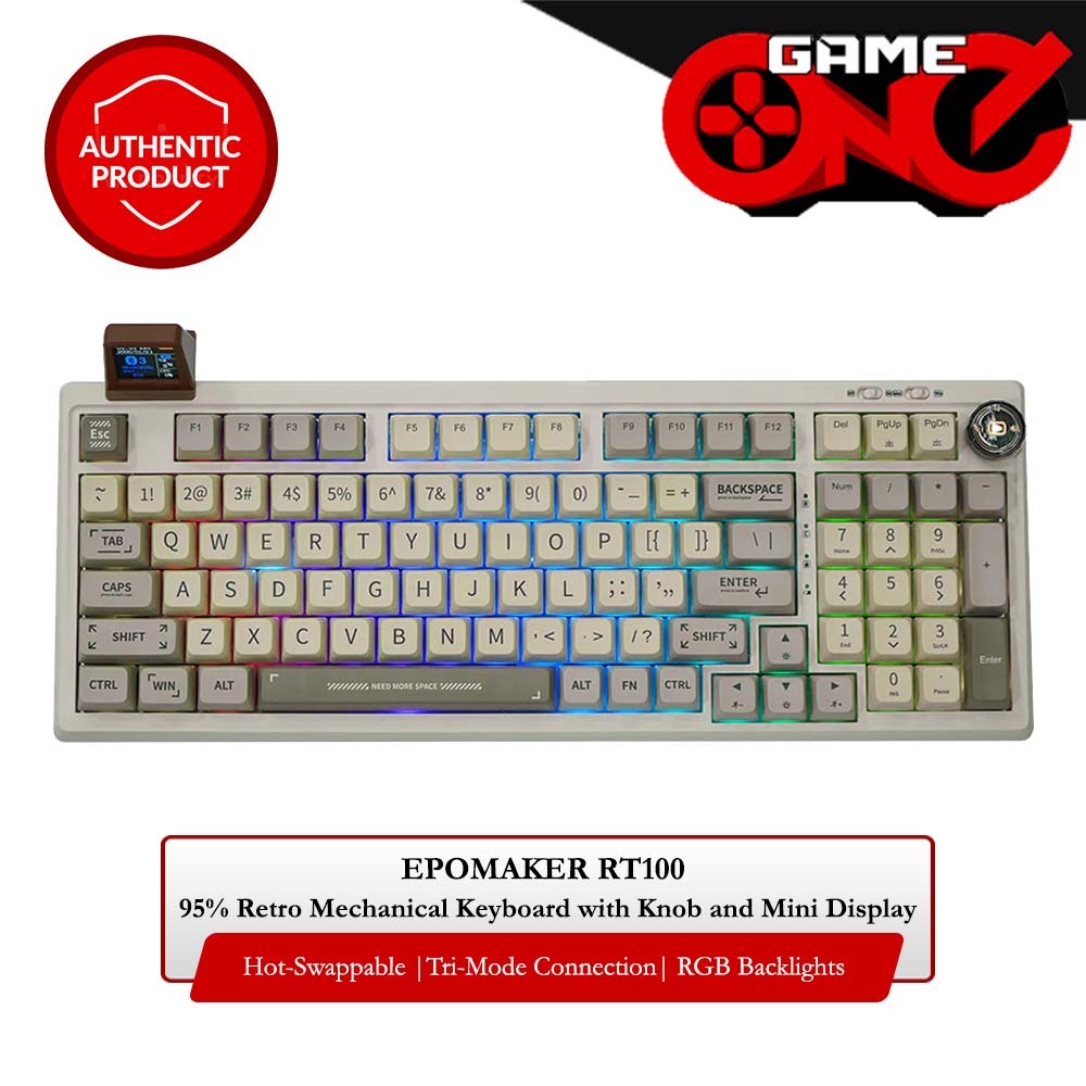 Epomaker RT100 95% Retro PBT Hot-Swappable Mechanical Keyboard with Knob and Mini Display | Shopee Philippines