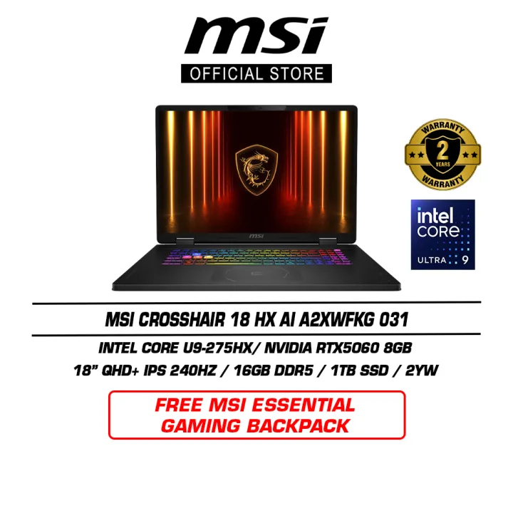 MSI Crosshair 18 HX AI A2XWFKG 031 (18" QHD+ IPS 240Hz/U9-275HX/16GB DDR5/1TB SSD/RTX5060/Win11/2Y) | Lazada Malaysia