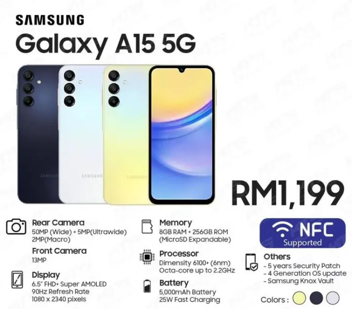 SAMSUNG Galaxy A15 5G, Android, 6.3" Super AMOLED Display, 8GB RAM 256GB ROM 50MP Camera, Dual SIM Large Battery ORIGINAL SAMSUNG MY | Lazada Malaysia