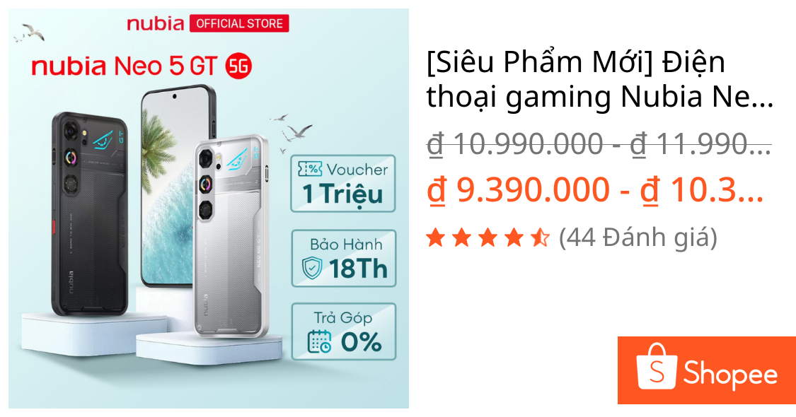 [Siêu Phẩm Mới] Điện thoại gaming Nubia Neo 5 GT I Màn AMOLED 144Hz I 3 Công Nghệ Tản Nhiệt I Pin 6210mAh sạc 80W | Shopee Việt Nam