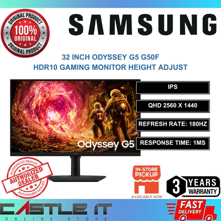 Samsung 32 Inch Odyssey G5 G50F IPS QHD 180Hz 1ms HDR10 Gaming Monitor Height Adjust | Lazada Malaysia