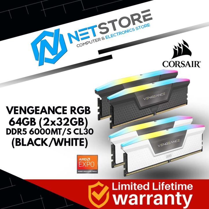 CORSAIR VENGEANCE RGB 64GB (2x32GB) DDR5 6000MT/S CL30 - (BLACK/ WHITE) | Lazada Malaysia