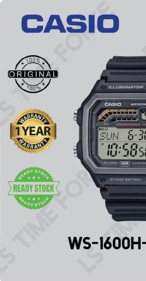 CASIO ORIGINAL WS-1600H-1A/WS-1600H-1AVDF/WS-1600H/WS1600H | Shopee Malaysia