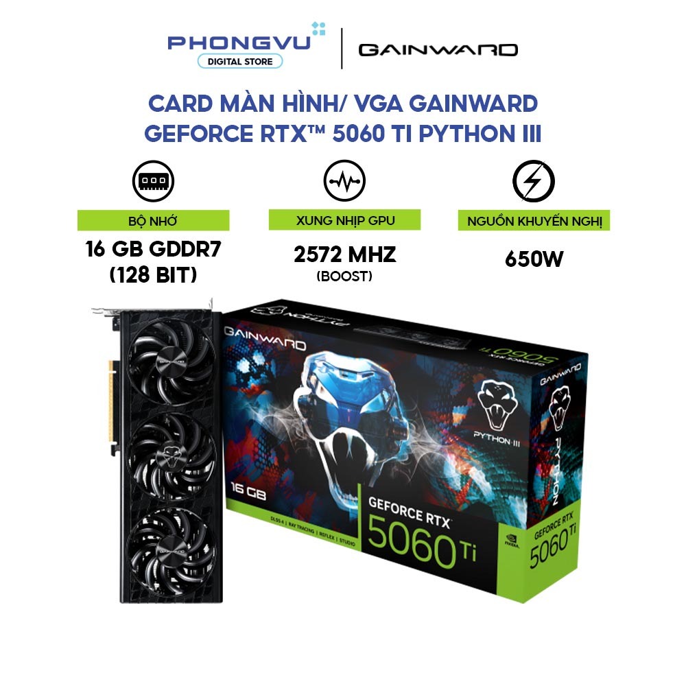 Card màn hình/ VGA Gainward GeForce RTX 5060 Ti PYTHON III - 16GB GDDR7 - Full VAT - Bảo hành 36 tháng | Shopee Việt Nam