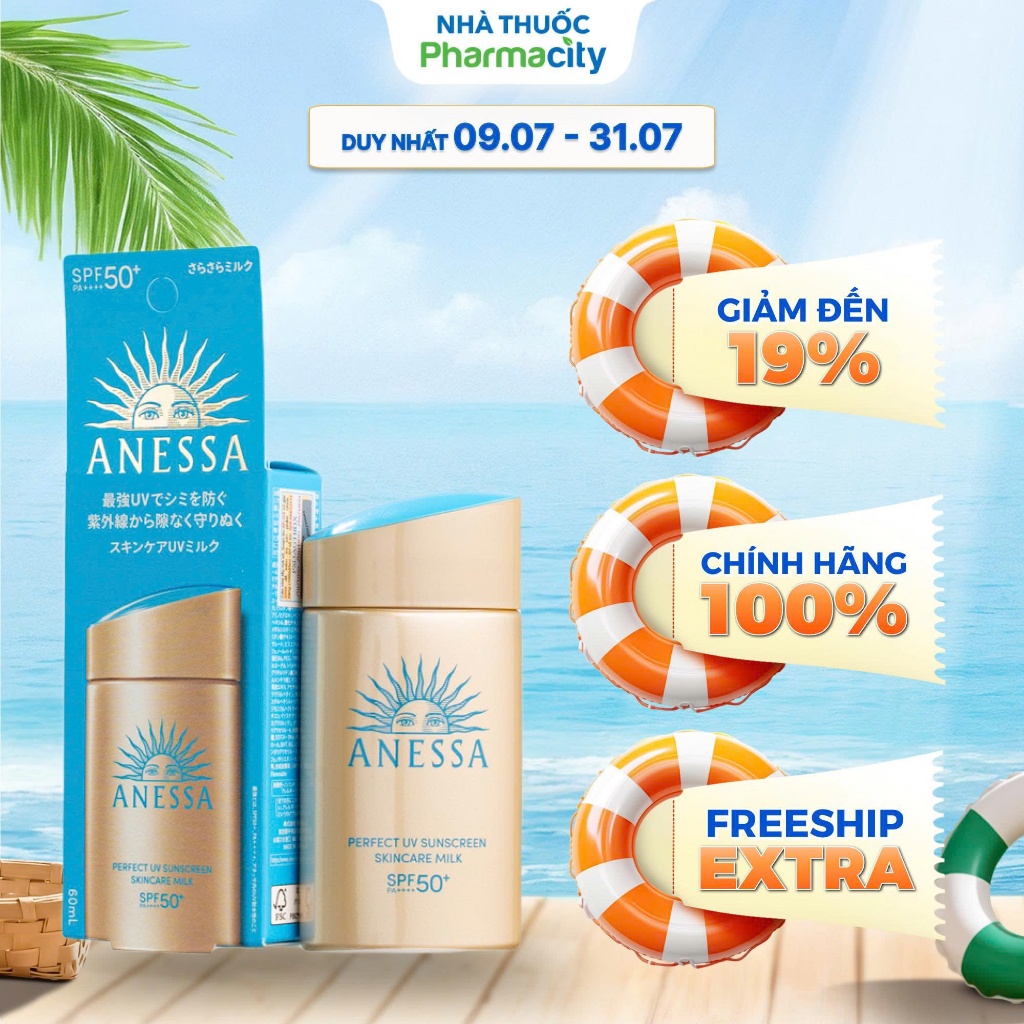 Sữa chống nắng ANESSA Perfect UV Sunscreen Skincare Milk dưỡng da kiềm dầu SPF50+/ PA++++ (Chai 60ml) | Shopee Việt Nam