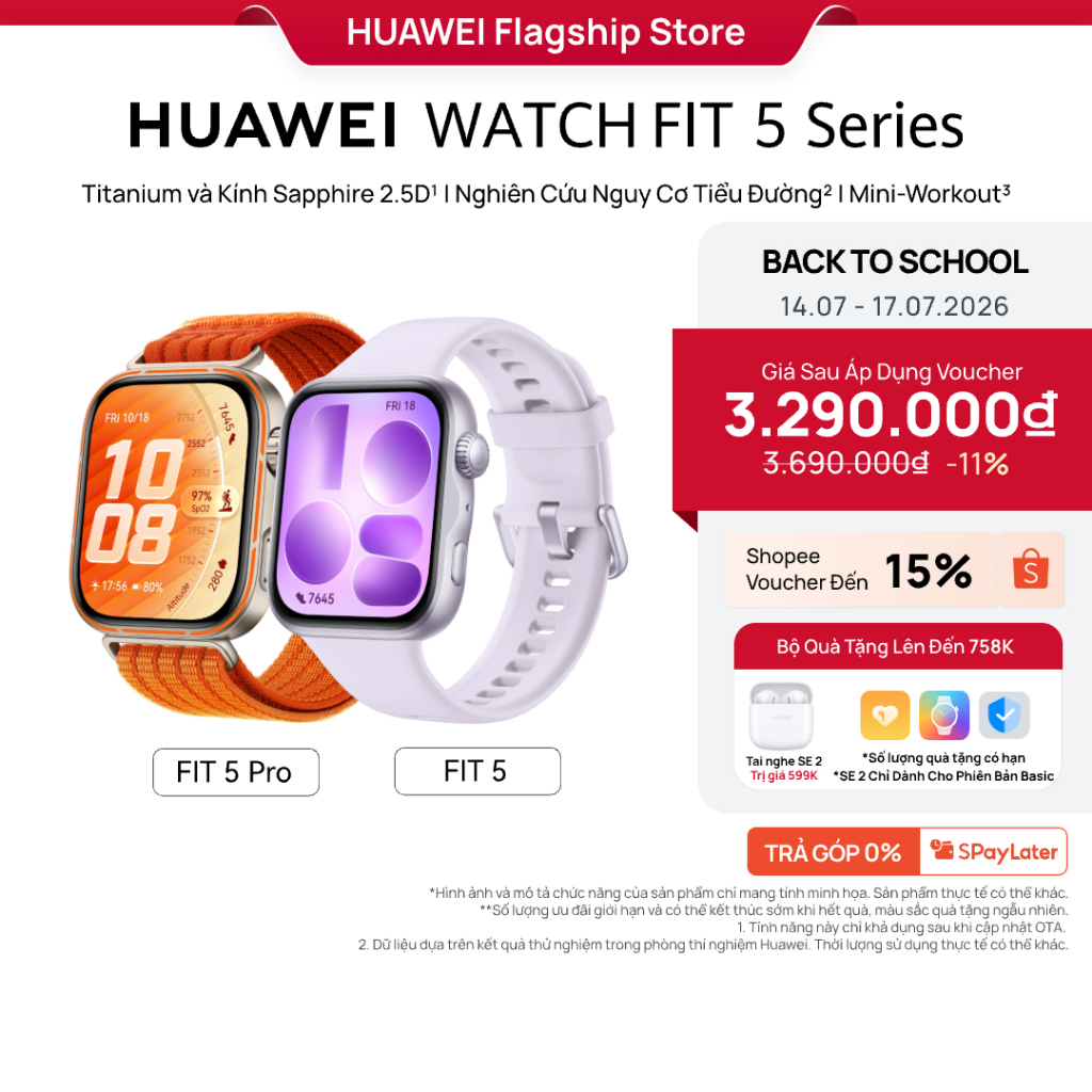 Đồng Hồ Thông Minh HUAWEI WATCH FIT 5 Series |Titanium & Kính Sapphire 2.5D| Nghiên Cứu Nguy Cơ Tiểu Đường| Mini-Workout | Shopee Việt Nam