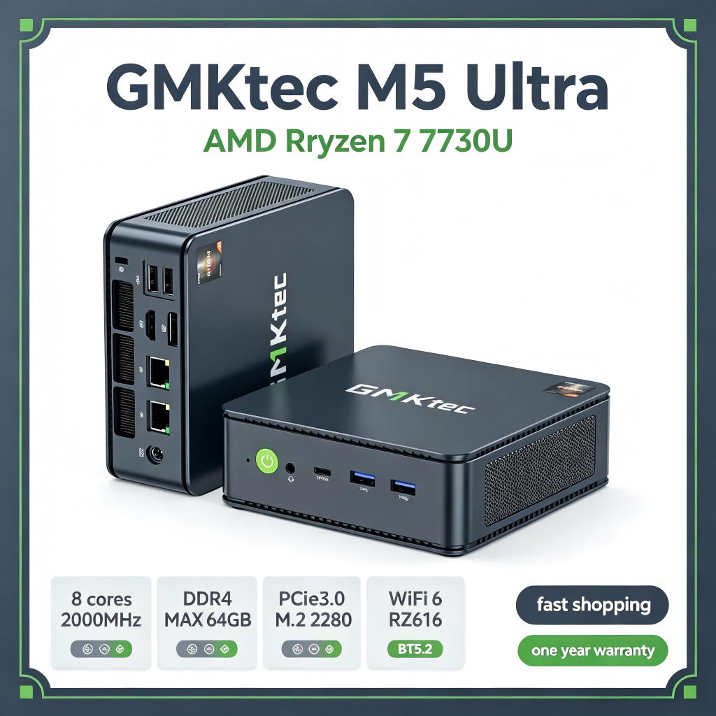 GMKtec M5 Ultra AMD R7 7730U Mini PC 32GB DDR4 1TB SSD Win 11 Pro Dual 2.5G Computer PC Desktop | Shopee Philippines