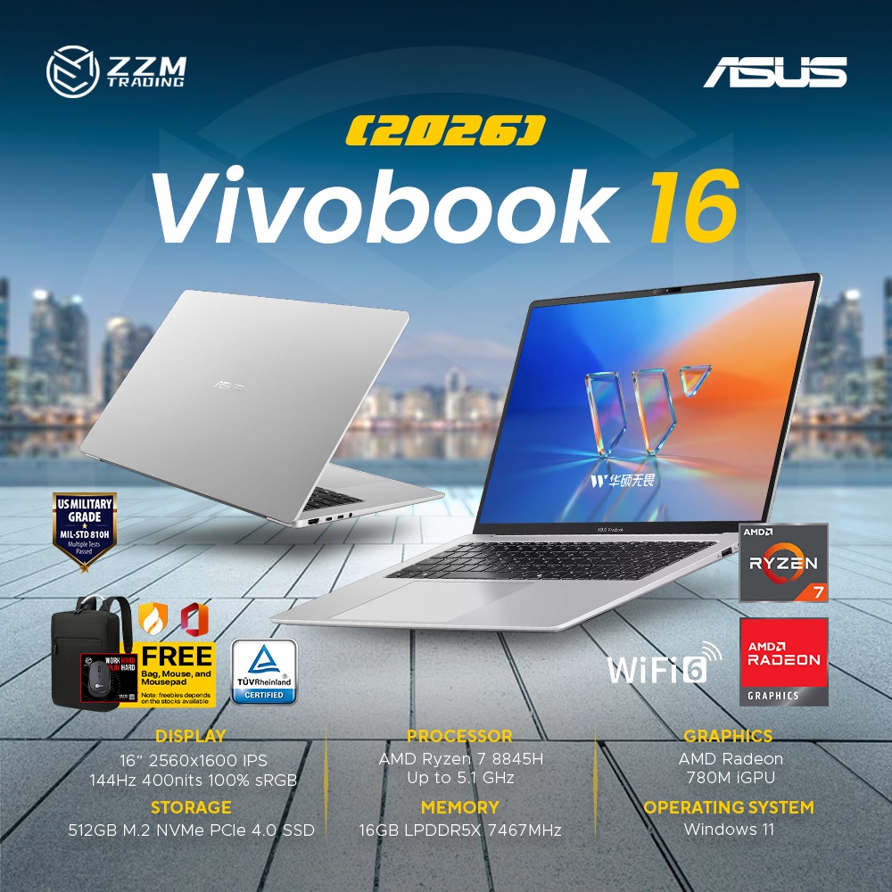 ASUS Vivobook 16 2025 - 2026 Ryzen 9/Ryzen 7 Radeon 780M 16" 2.5K 144Hz 16GB 512GB | 1TB ZZM Trading | Shopee Philippines