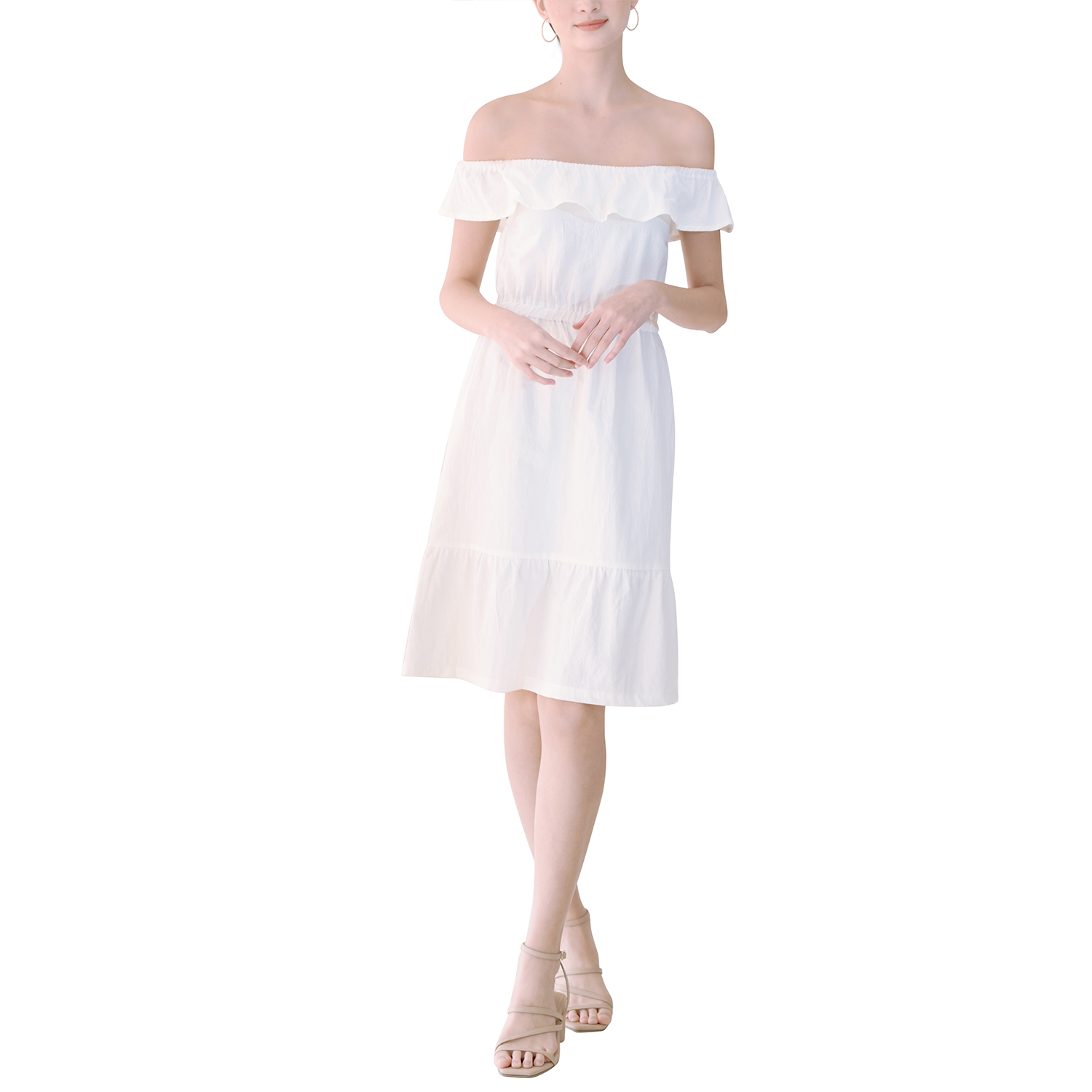 POIS - Off-Shoulder Shirred Midi Dress -PDS-336