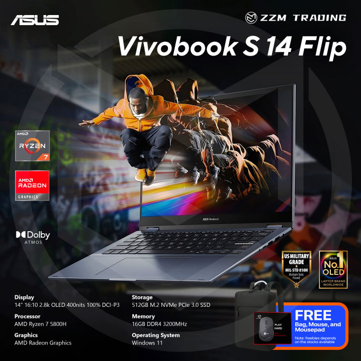 ASUS Vivobook S 14 Flip OLED R7-5800H Radeon GPU 14" 16:10 2.8k OLED 16GB RAM 512GB SSD ZZM Trading | Lazada Philippines