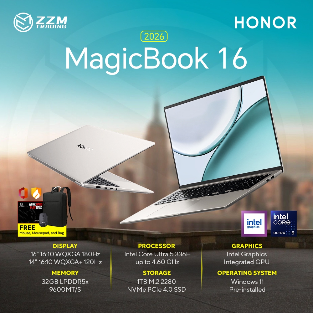 HONOR MagicBook 16/14 2026 Ultra 5 336H 14" 2.8K / 16" 2.5K 32GB 1TB SSD 92Wh ZZM Trading | Shopee Philippines