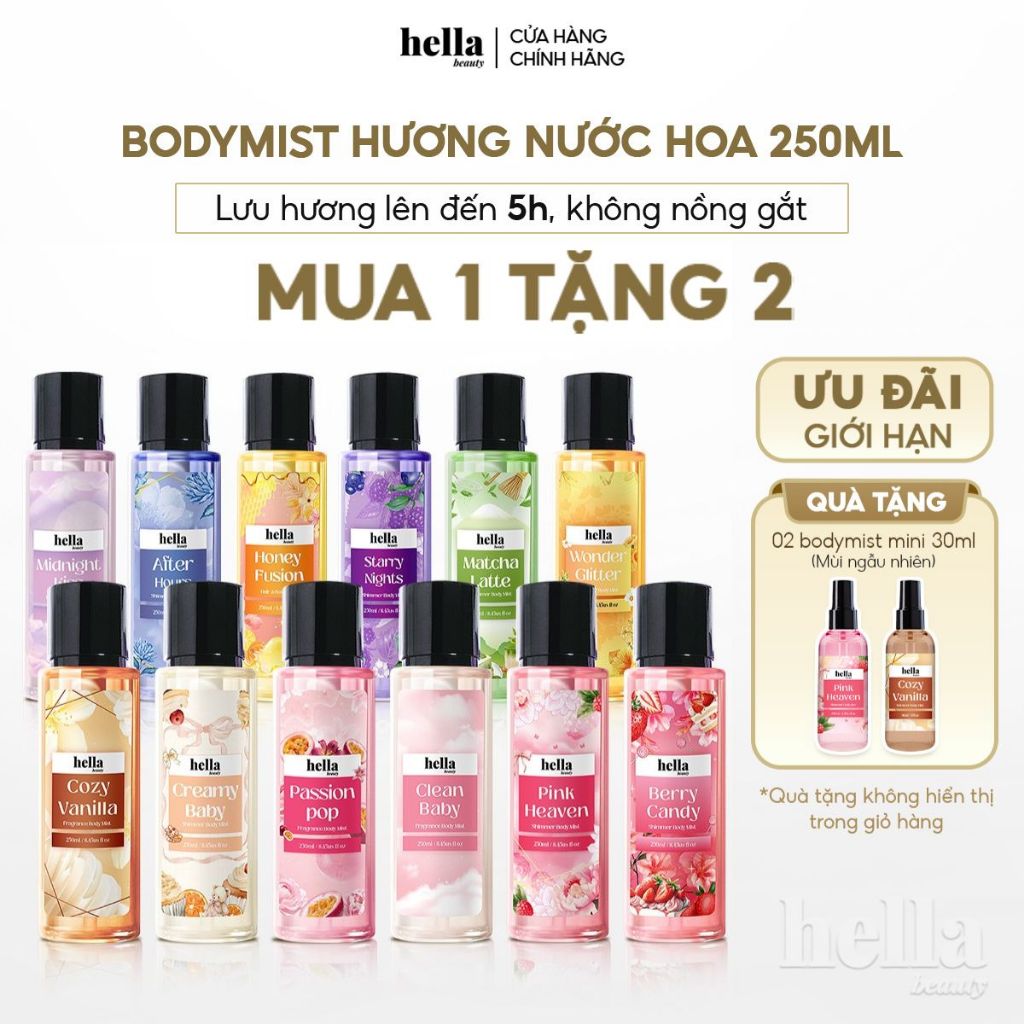 Xịt thơm body mist hương nước hoa Hella Beauty 250ml lưu hương lâu,an toàn cho da | Shopee Việt Nam